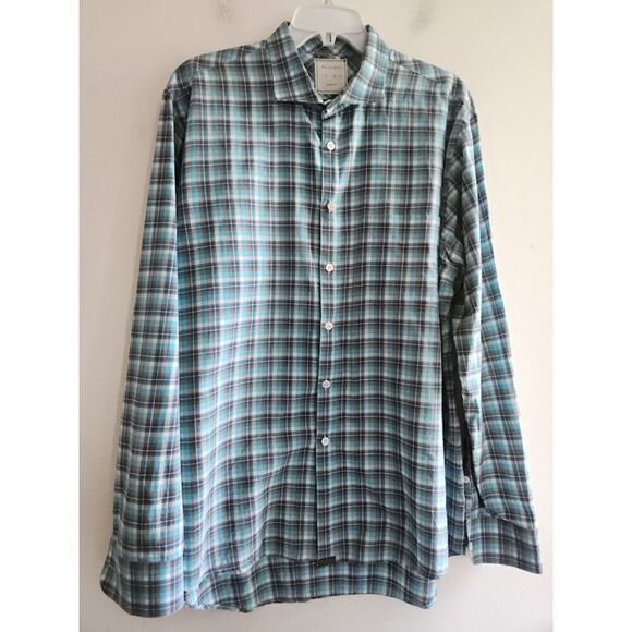 Billy Reid Men Blue/Grey Plaid Standard Cut 100% Cotton Button Down Shirt sz XL - Picture 1 of 6